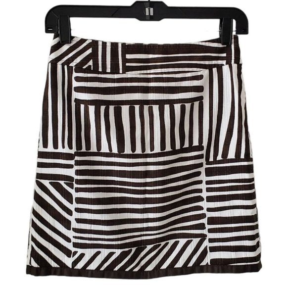 Ann Taylor Tribal Mudcloth Print Textured Mini Skirt | NWOT | 00P | Brown White - Picture 1 of 14